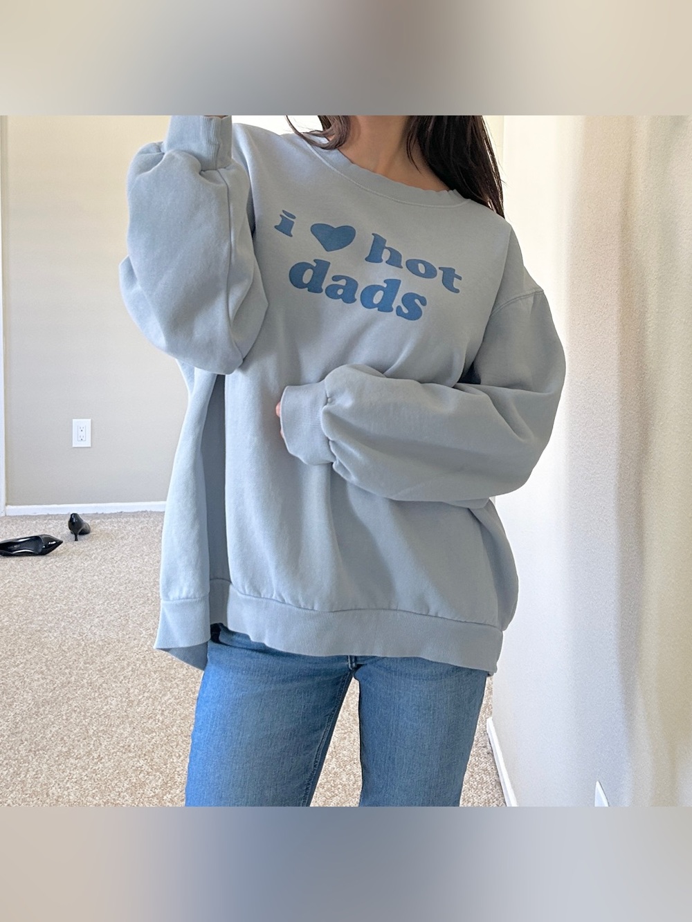 Baby Blue I Love Hot Dads Graphic Crew Sweatshirt
